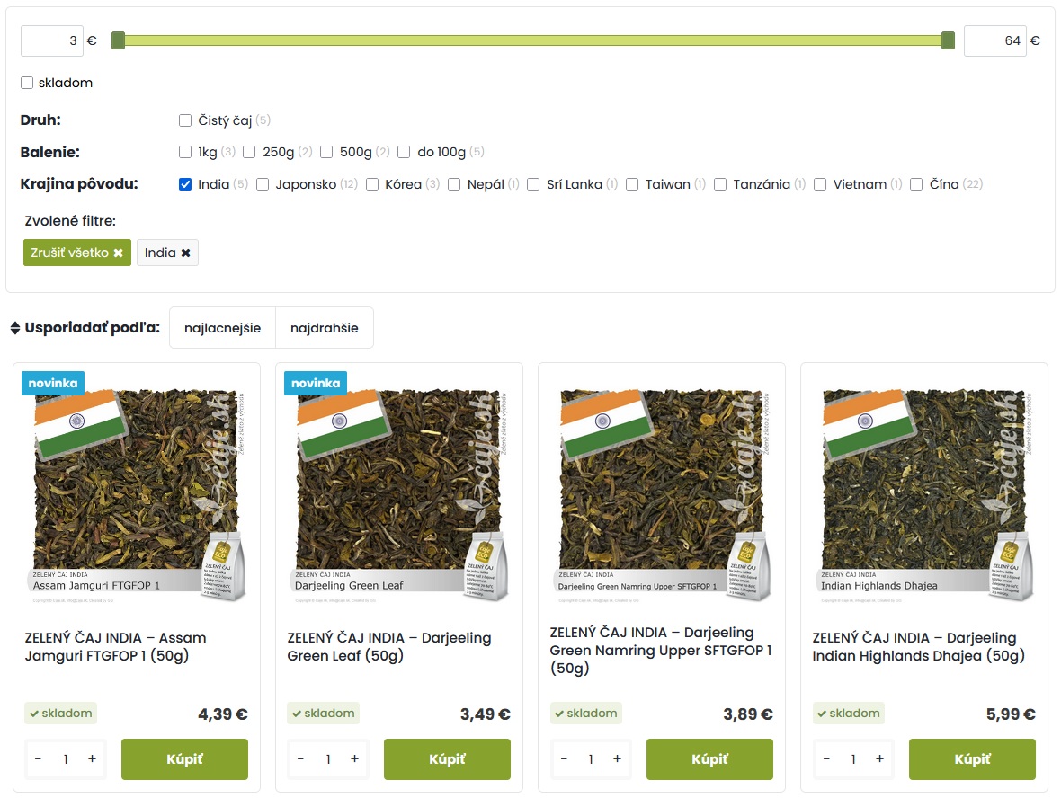 Ako nakupovať krok 2 Čaje.sk