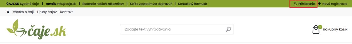 Prihlasenie krok 1 Čaje.sk