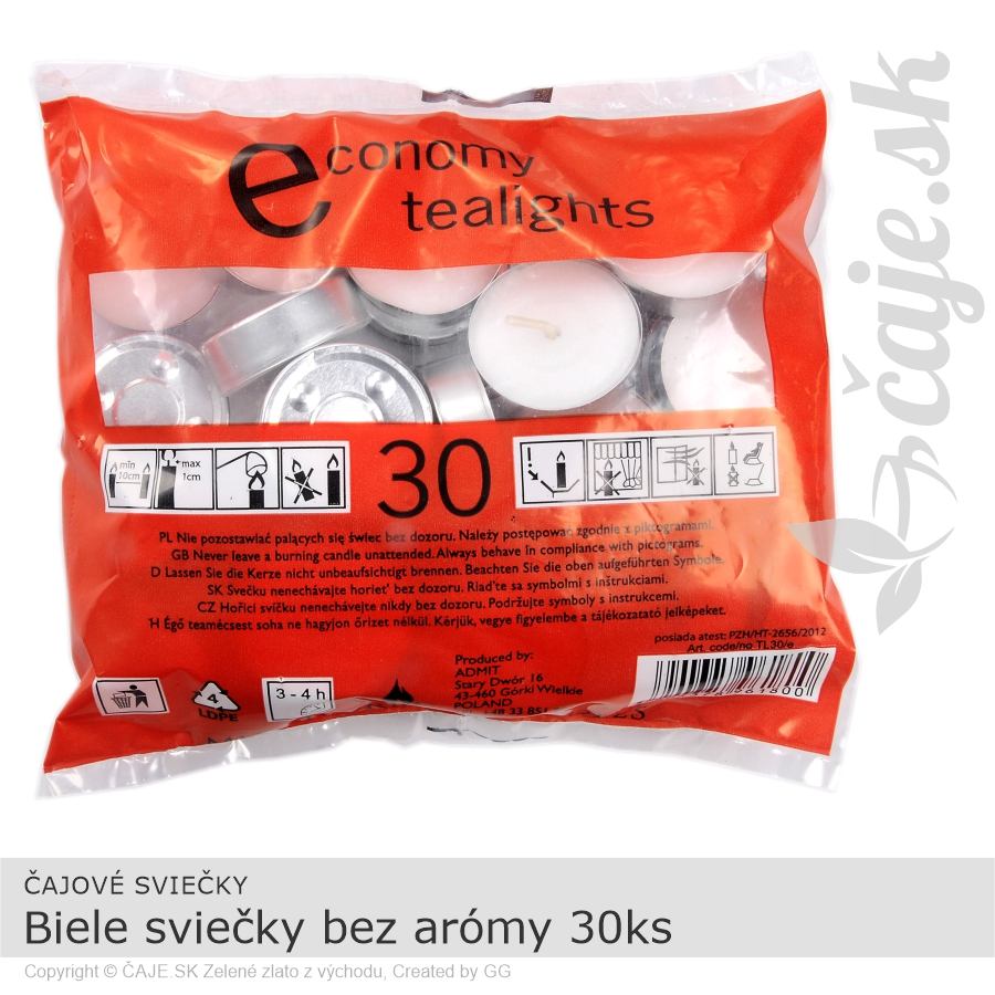 BIELE ČAJOVÉ SVIEČKY bez arómy (Classic White) – 30ks