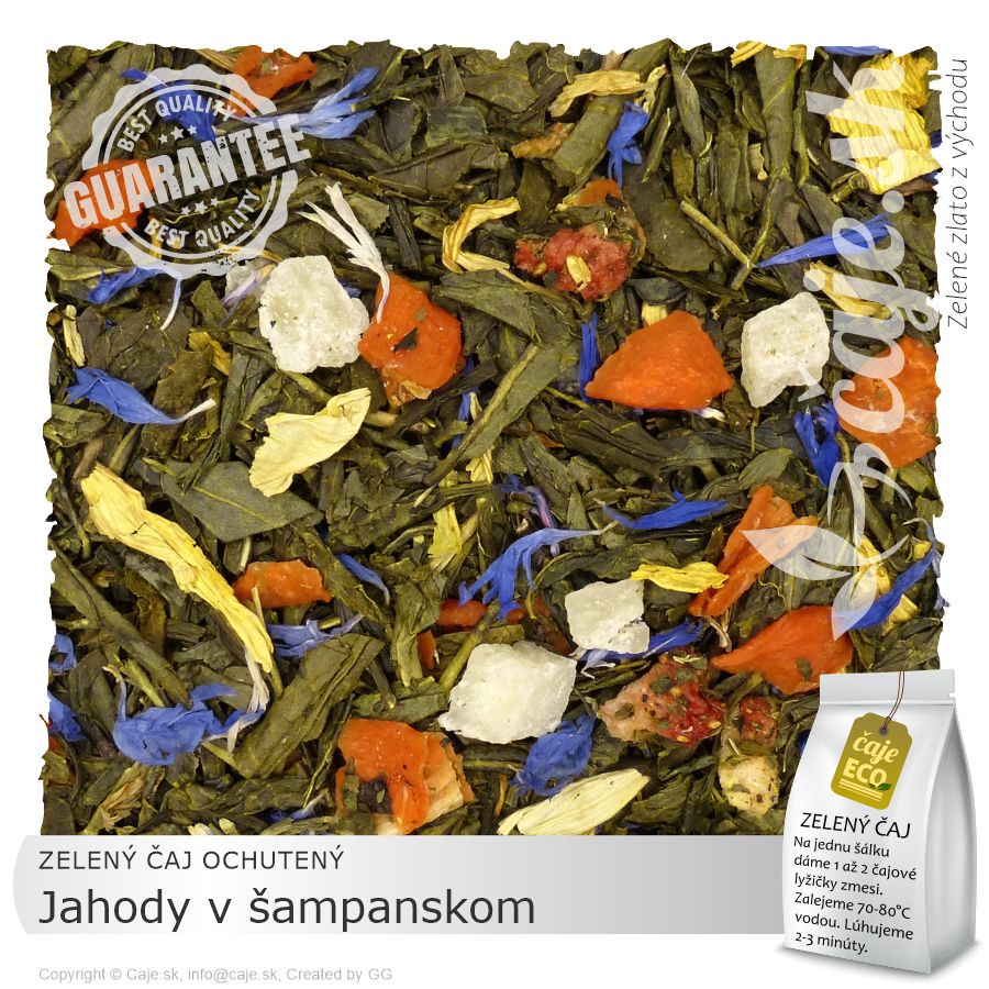 ZELENÝ ČAJ OCHUTENÝ Jahody v šampanskom (50g)